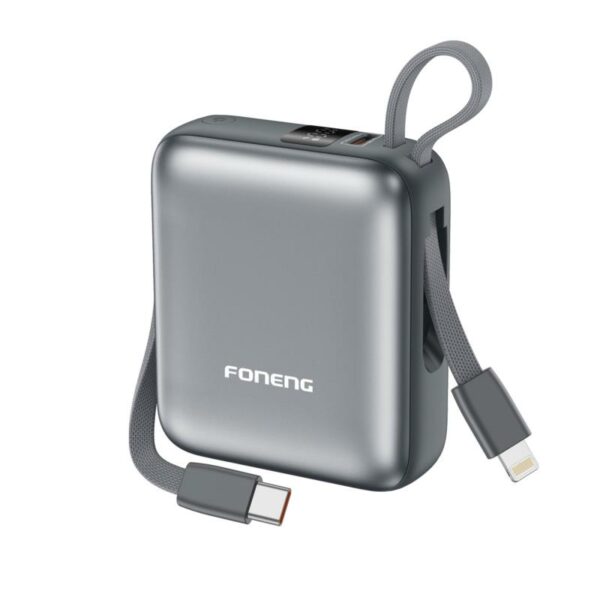 Φορτιστής Ανάγκης Foneng PX115 Mini PD 22.5W 10000mAh με 2 Ενσωματωμένα Καλώδια Σκούρο Γκρι