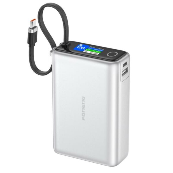 Φορτιστής Ανάγκης Foneng PX132 65W 20000mAh με 3 Θύρες & Έγχρωμη Οθόνη Ασημί