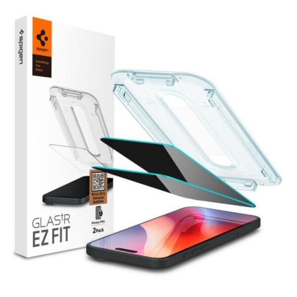 Tempered Glass Full Face Spigen Glas.tR EZ-FIT Privacy Apple iPhone 16 Pro/ 17/ 17 Pro (2 τεμ.)
