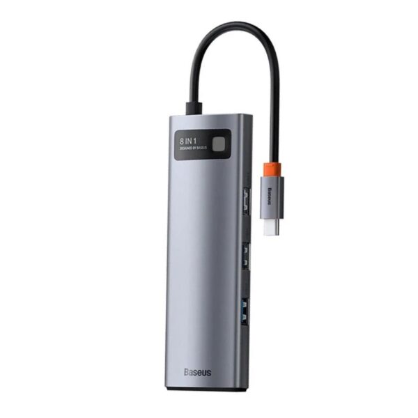 Hub USB C Baseus 8 σε 1 σε HDMI με Card Reader Metal Gleam Ασημί